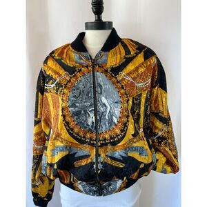 Vintage DMD 80s 90s Gold Black Full Zip Baroque Bomber Jacket Hip Hop Streetwear